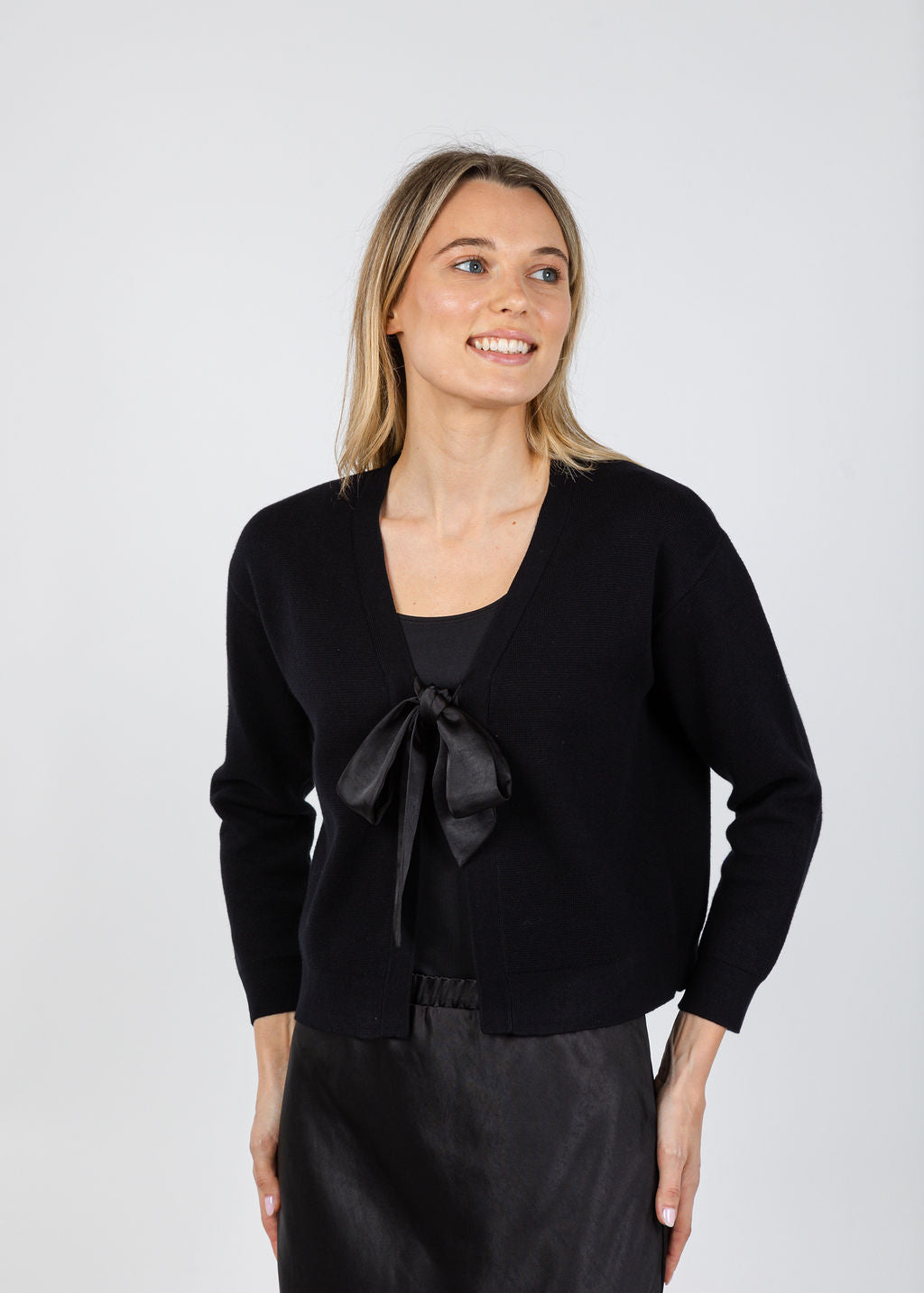 J Society Maya Tie Front Cardigan in Black available at Barbara Katz