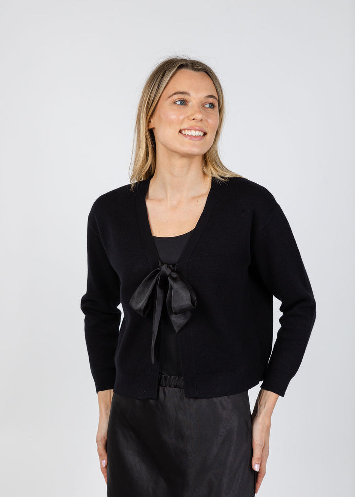J Society Maya Tie Front Cardigan in Black available at Barbara Katz