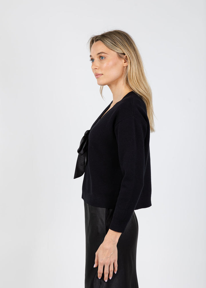 J Society Maya Tie Front Cardigan in Black available at Barbara Katz