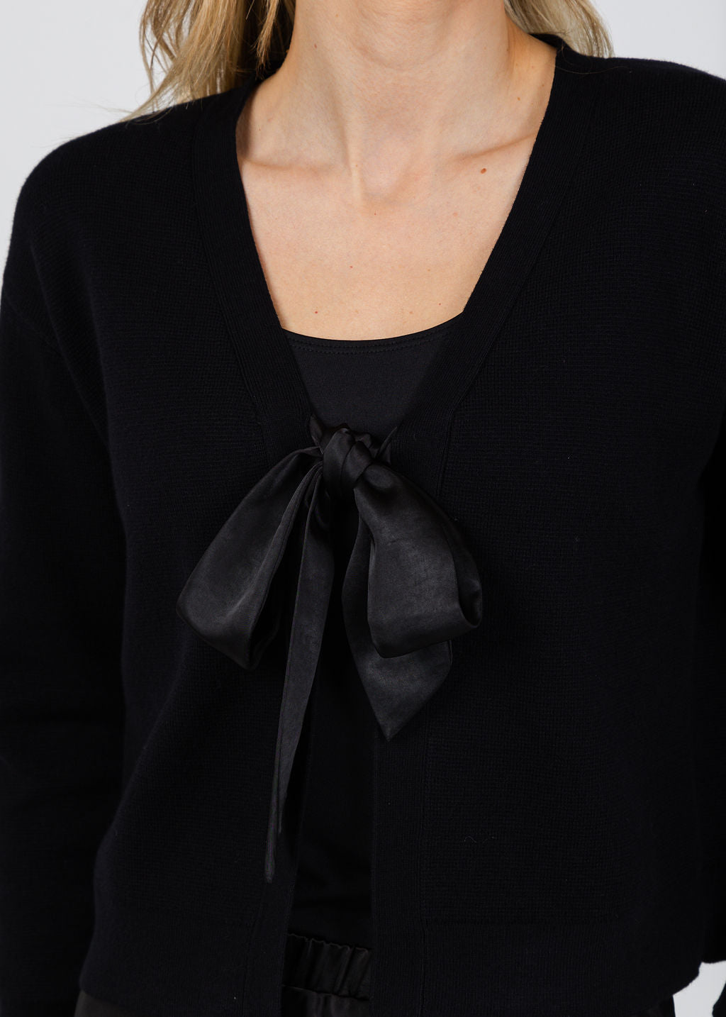 J Society Maya Tie Front Cardigan in Black available at Barbara Katz