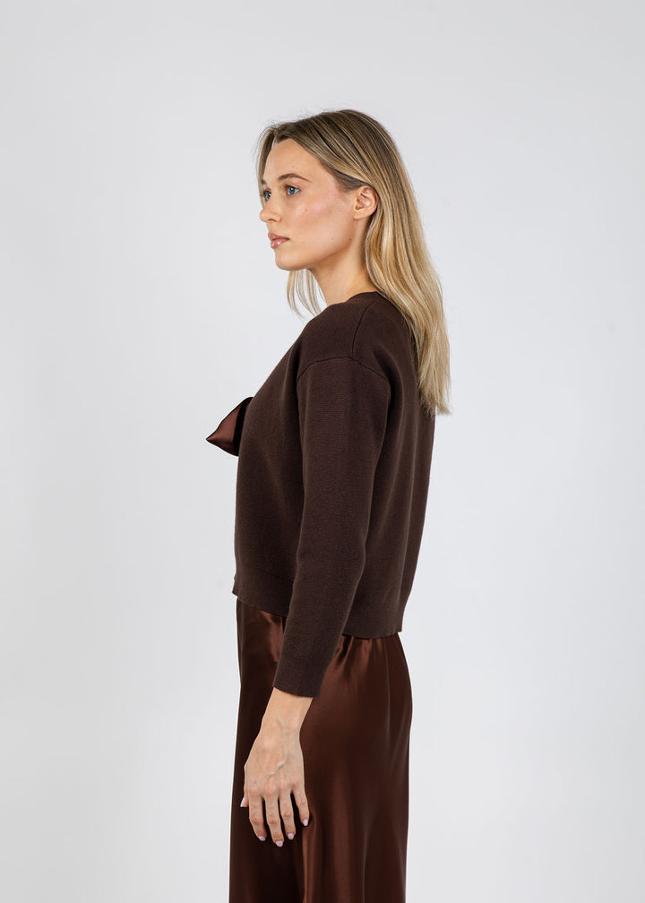 J Society Maya Tie Front Cardigan in Chocolate available at Barbara Katz
