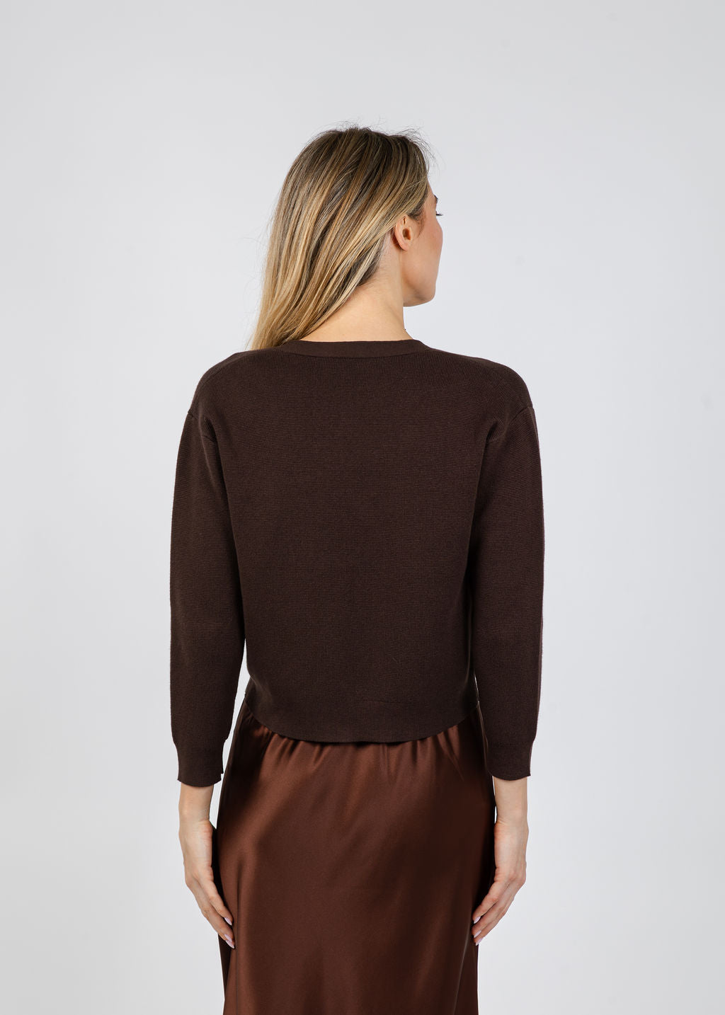 J Society Maya Tie Front Cardigan in Chocolate available at Barbara Katz