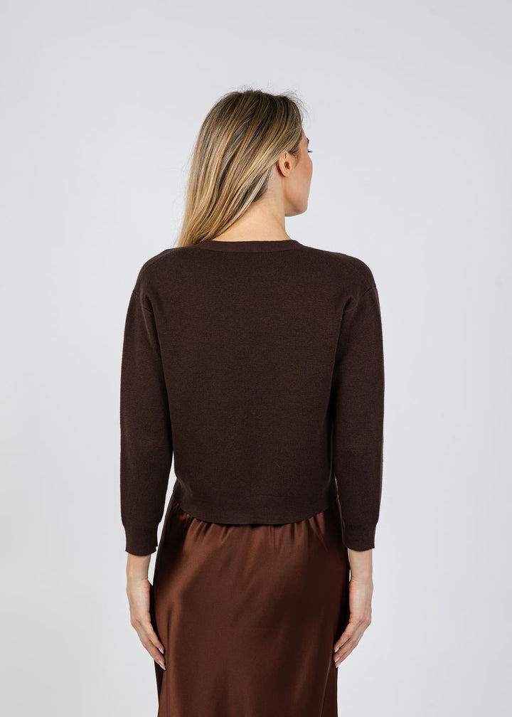 J Society Maya Tie Front Cardigan in Chocolate available at Barbara Katz
