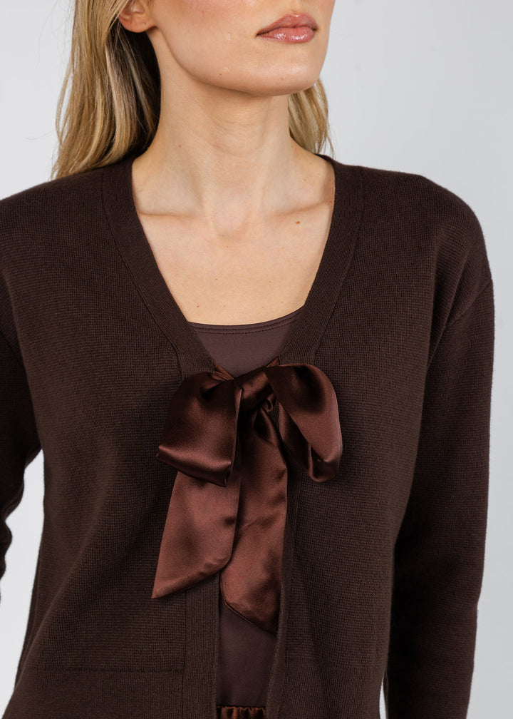 J Society Maya Tie Front Cardigan in Chocolate available at Barbara Katz