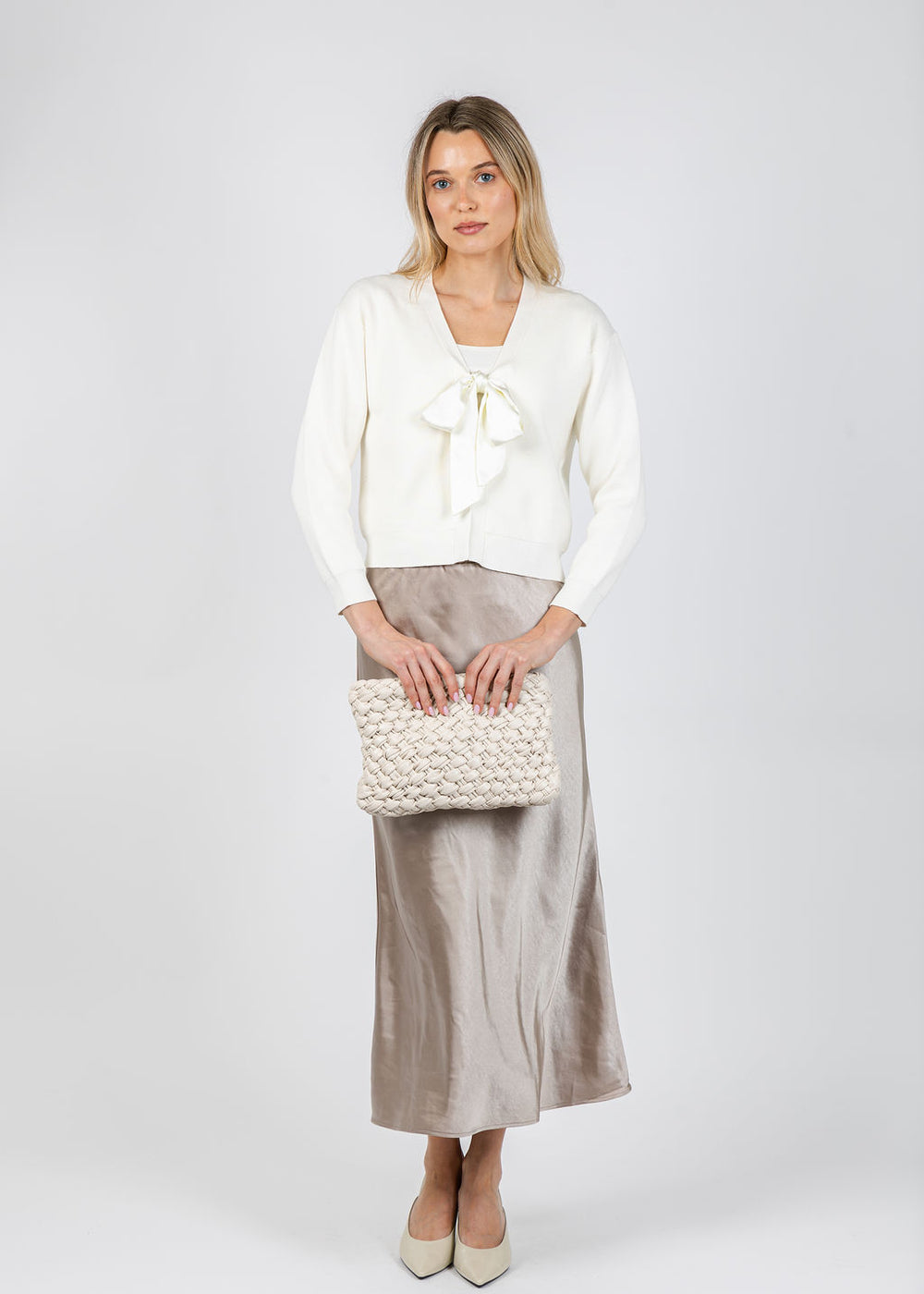 J Society Maya Tie Front Cardigan in Vanilla available at Barbara Katz