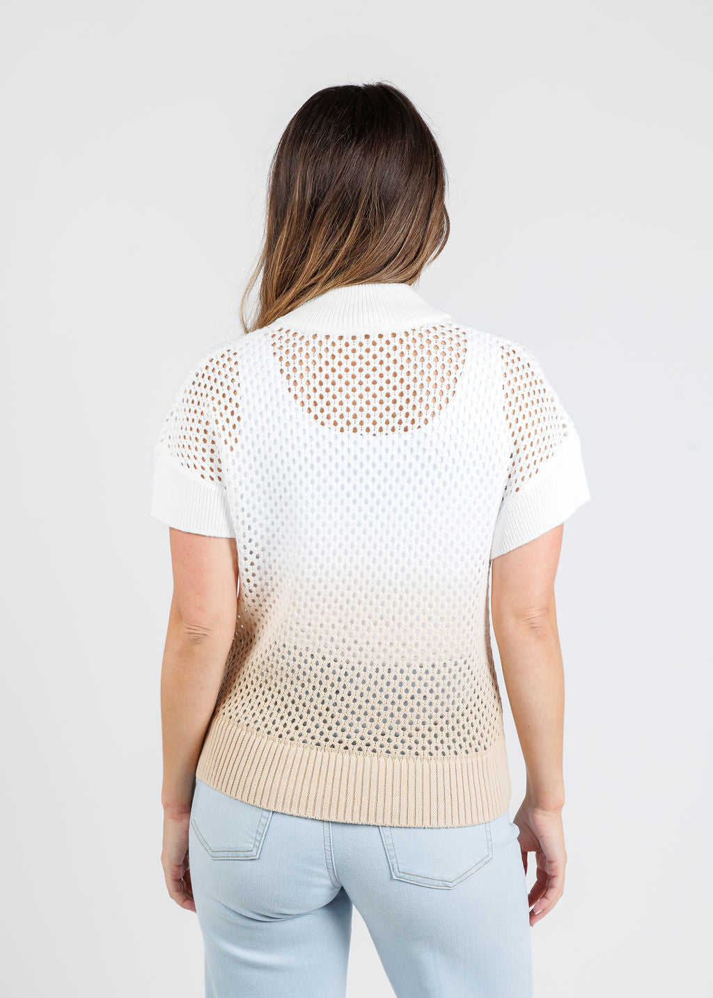 J Society Mesh Ombre Zip Cap Sleeve Sweater in Sand available at Barbara Katz