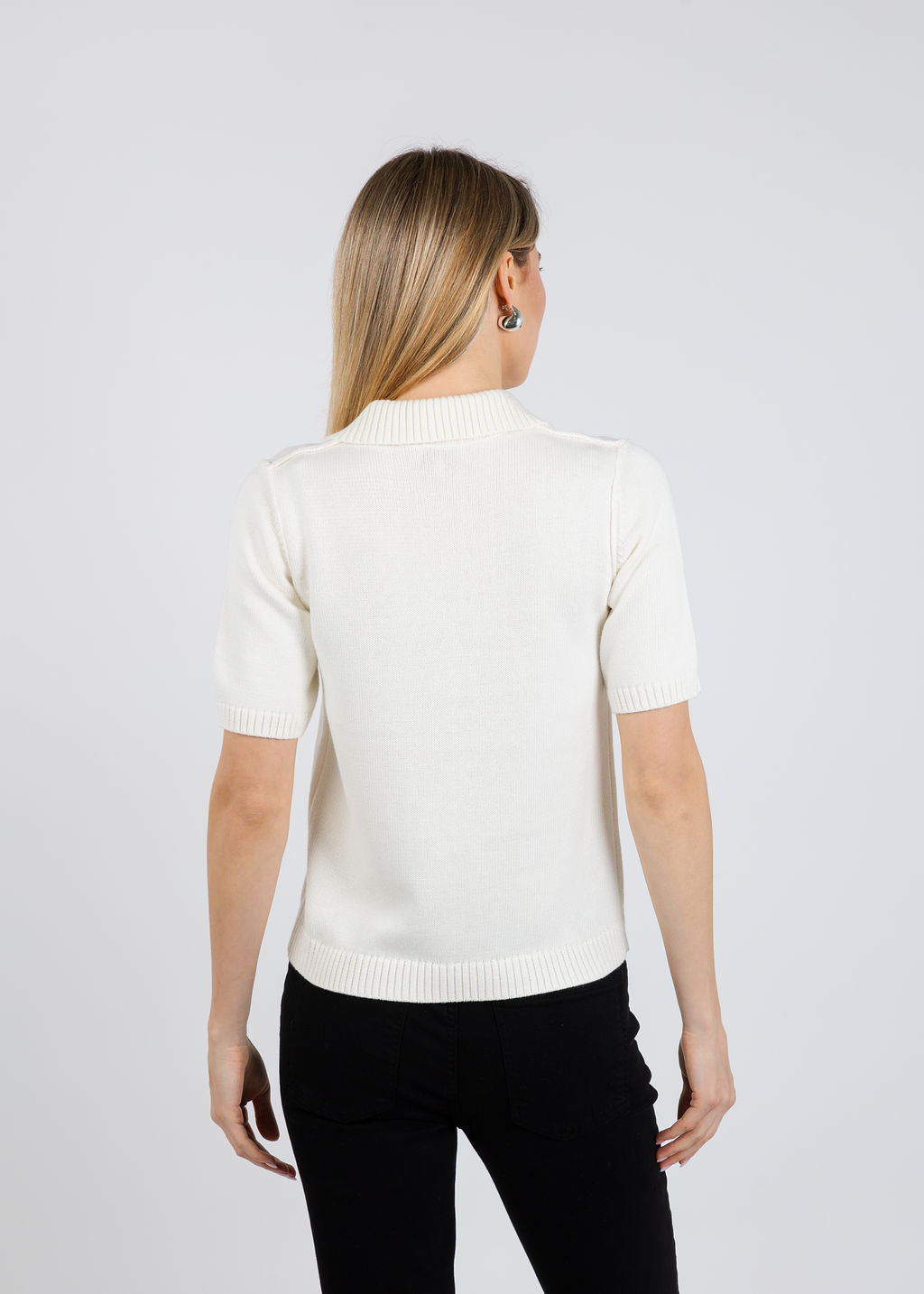 J Society Naomi Embellished Button Polo in Vanilla available at Barbara Katz