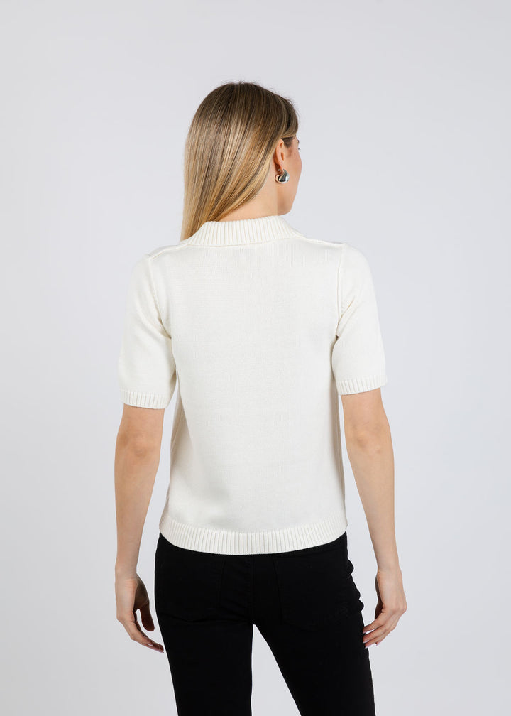 J Society Naomi Embellished Button Polo in Vanilla available at Barbara Katz