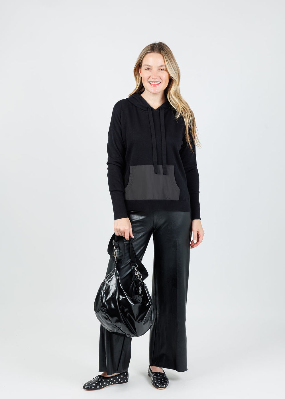 J Society Nylon Pocket Hoodie in Black available at Barbara Katz