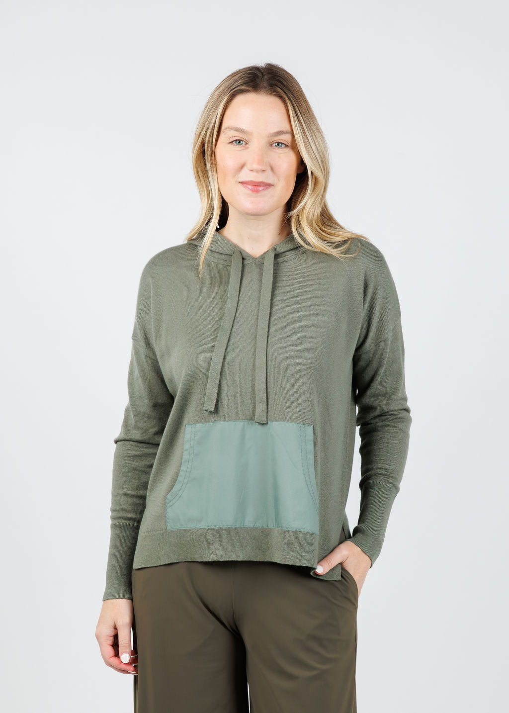 J Society Nylon Pocket Hoodie in Fatigue available at Barbara Katz