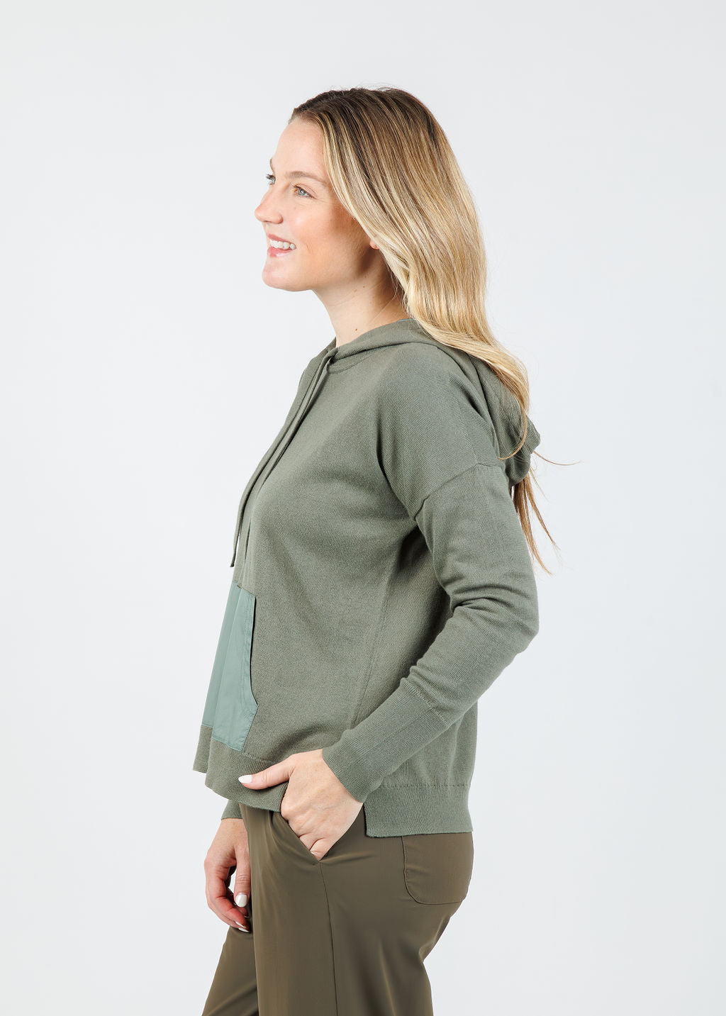 J Society Nylon Pocket Hoodie in Fatigue available at Barbara Katz
