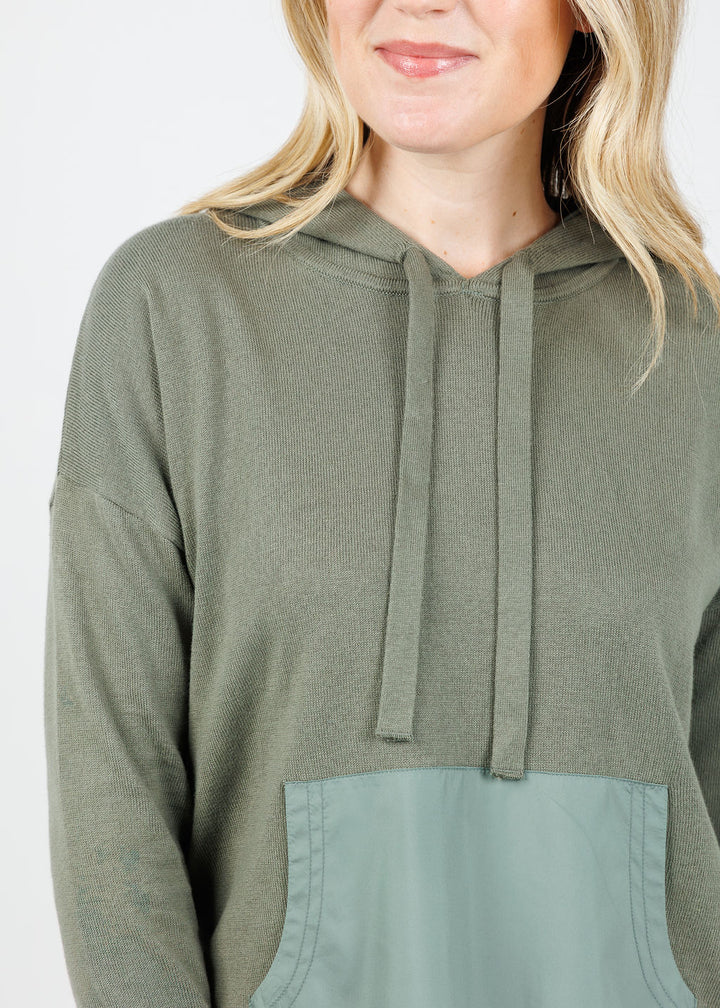 J Society Nylon Pocket Hoodie in Fatigue available at Barbara Katz