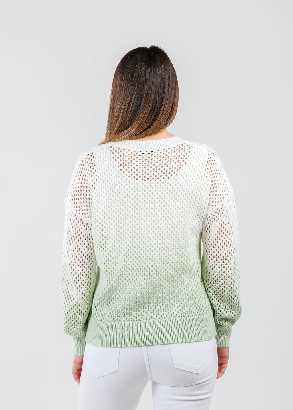 J Society Ombre Mesh V-Neck Sweater in Sage available at Barbara Katz
