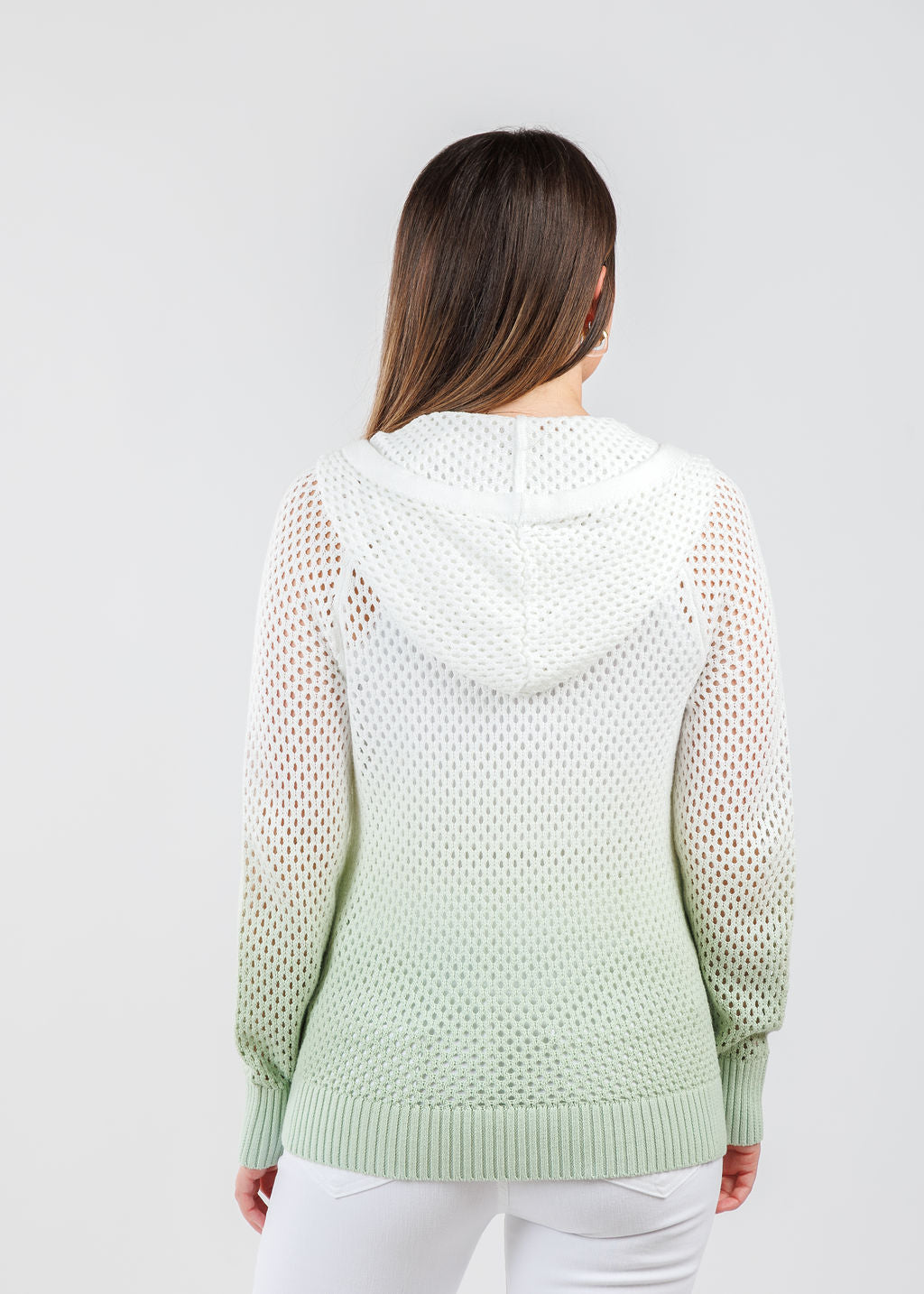 J Society Ombre Mesh Zip Hoodie in Sage available at Barbara Katz