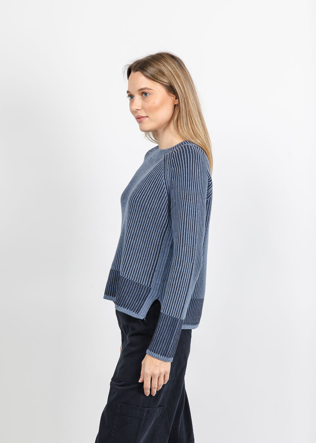 J Society Plaited Crew Sweater in Denim/Navy available at Barbara Katz