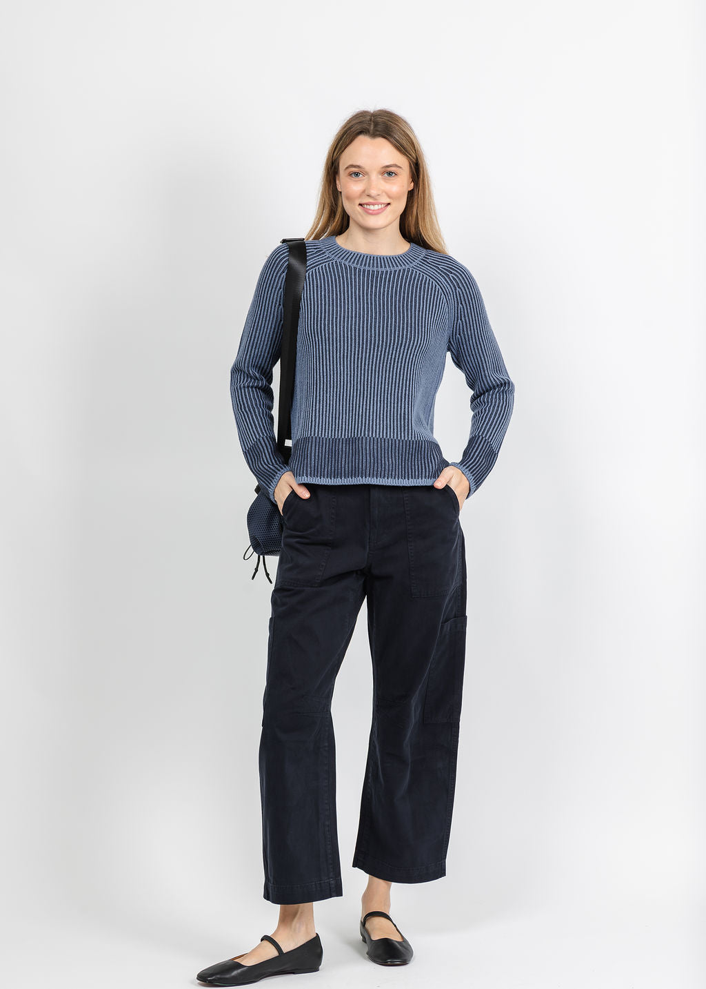 J Society Plaited Crew Sweater in Denim/Navy available at Barbara Katz