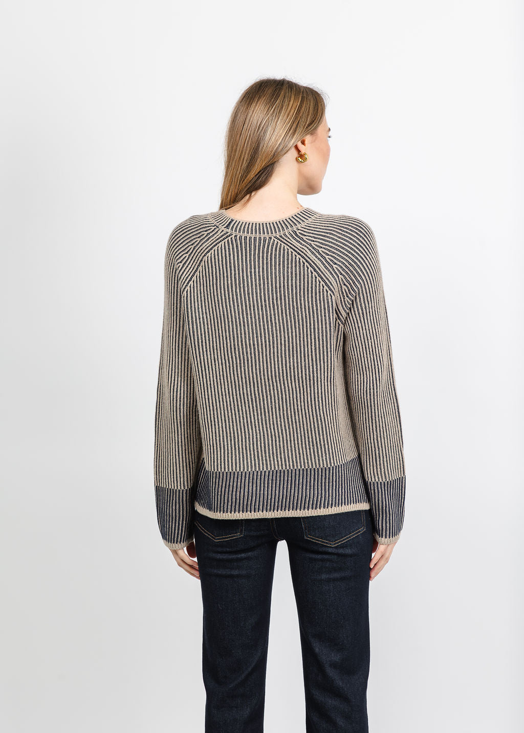 J Society Plaited Crew Sweater in Taupe/Navy available at Barbara Katz