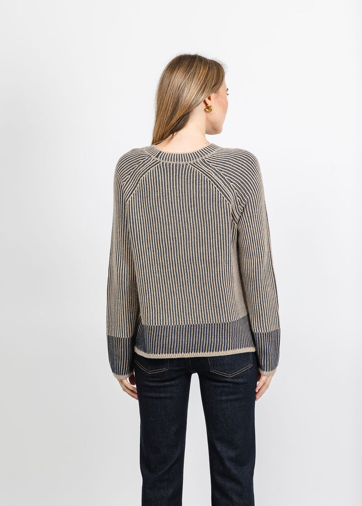 J Society Plaited Crew Sweater in Taupe/Navy available at Barbara Katz