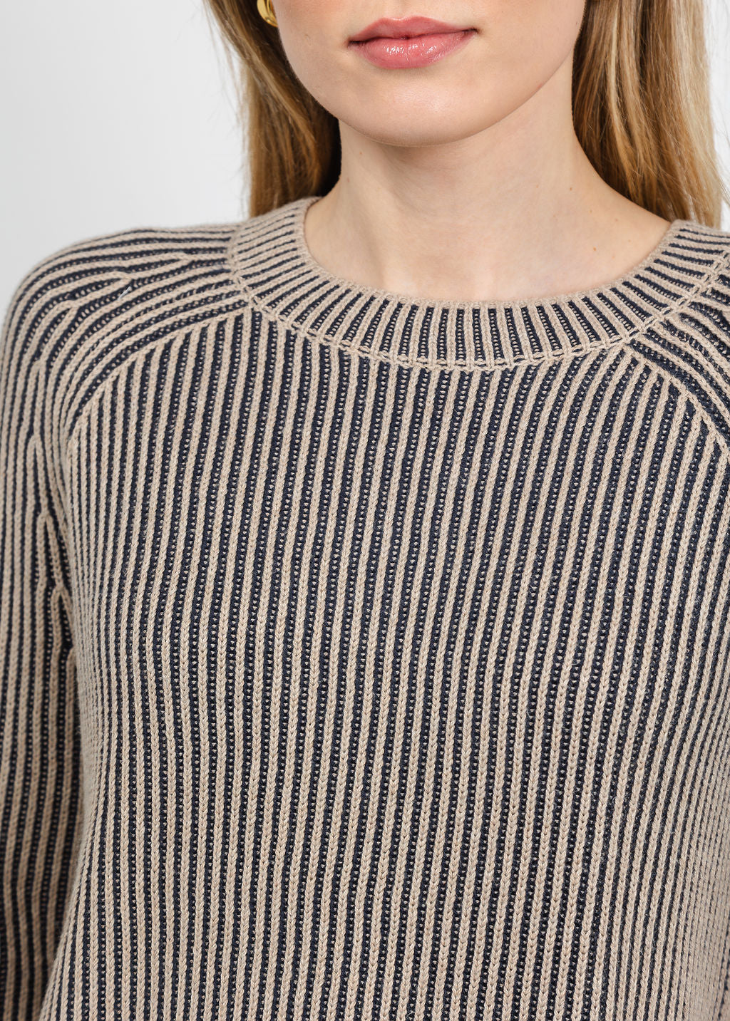 J Society Plaited Crew Sweater in Taupe/Navy available at Barbara Katz