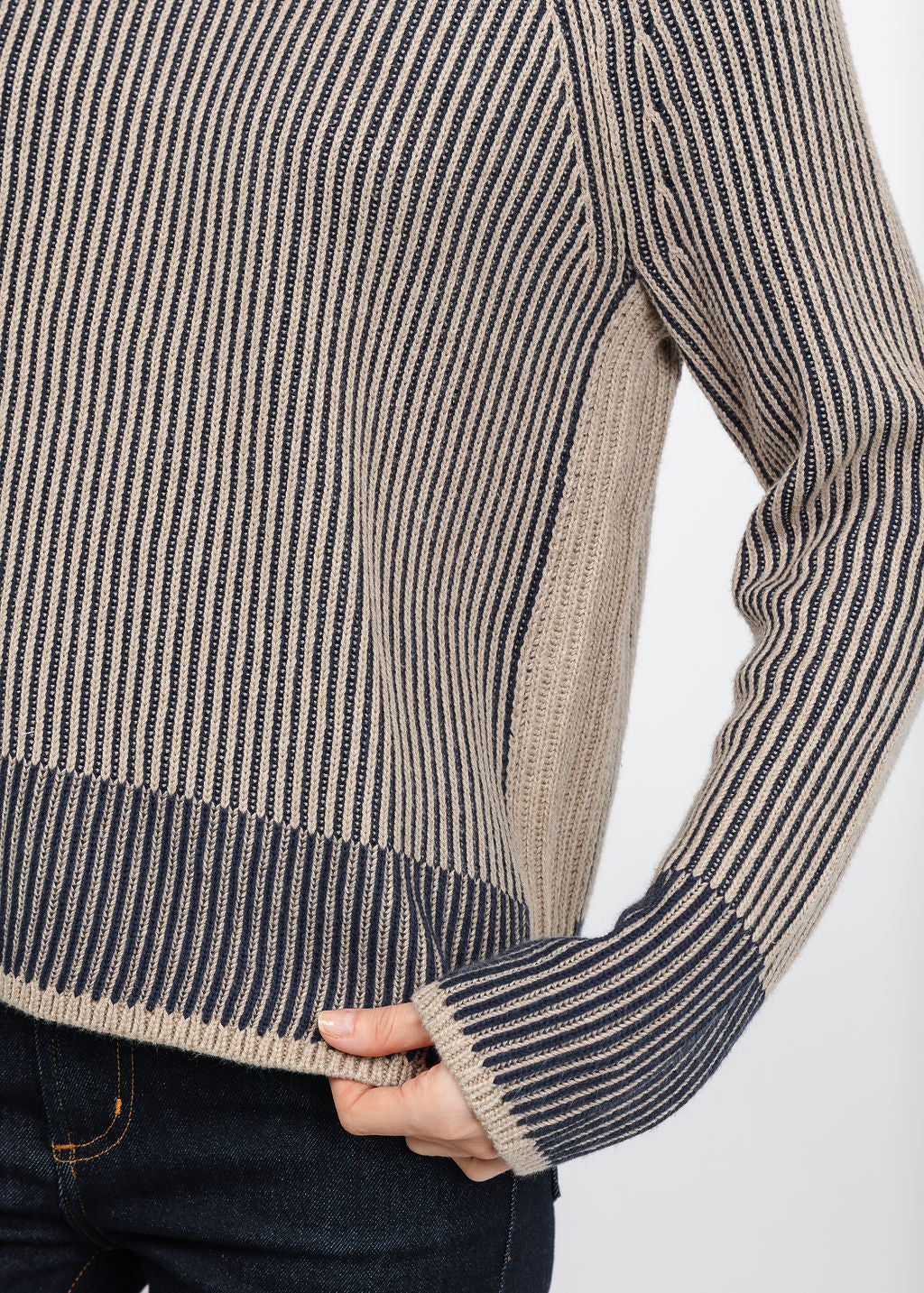 J Society Plaited Crew Sweater in Taupe/Navy available at Barbara Katz