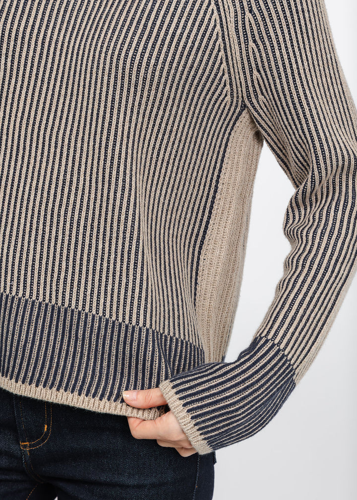 J Society Plaited Crew Sweater in Taupe/Navy available at Barbara Katz