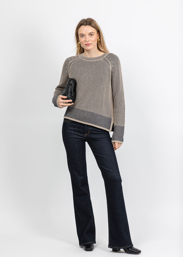 J Society Plaited Crew Sweater in Taupe/Navy available at Barbara Katz