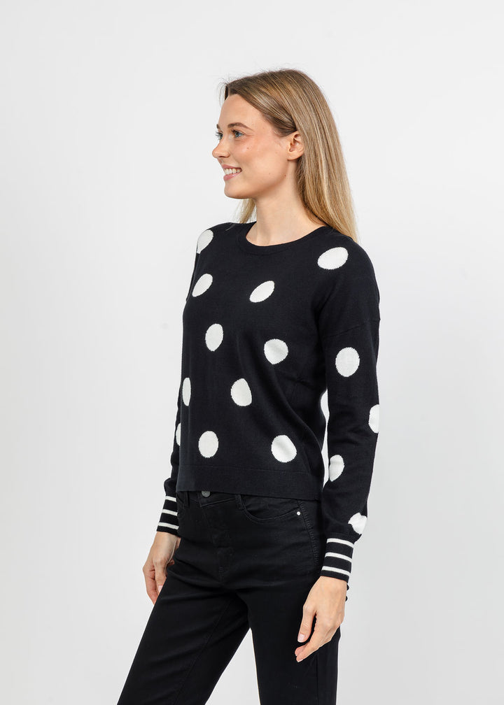 J Society Polka Dot Crew Sweater in Black/Milk available at Barbara Katz
