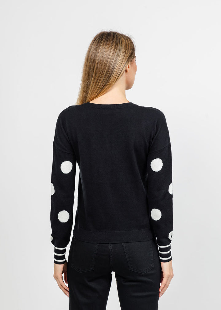 J Society Polka Dot Crew Sweater in Black/Milk available at Barbara Katz
