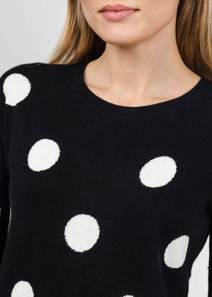 J Society Polka Dot Crew Sweater in Black/Milk available at Barbara Katz