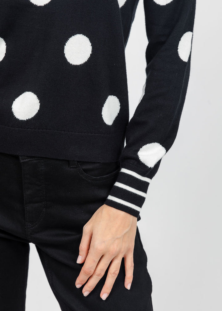 J Society Polka Dot Crew Sweater in Black/Milk available at Barbara Katz