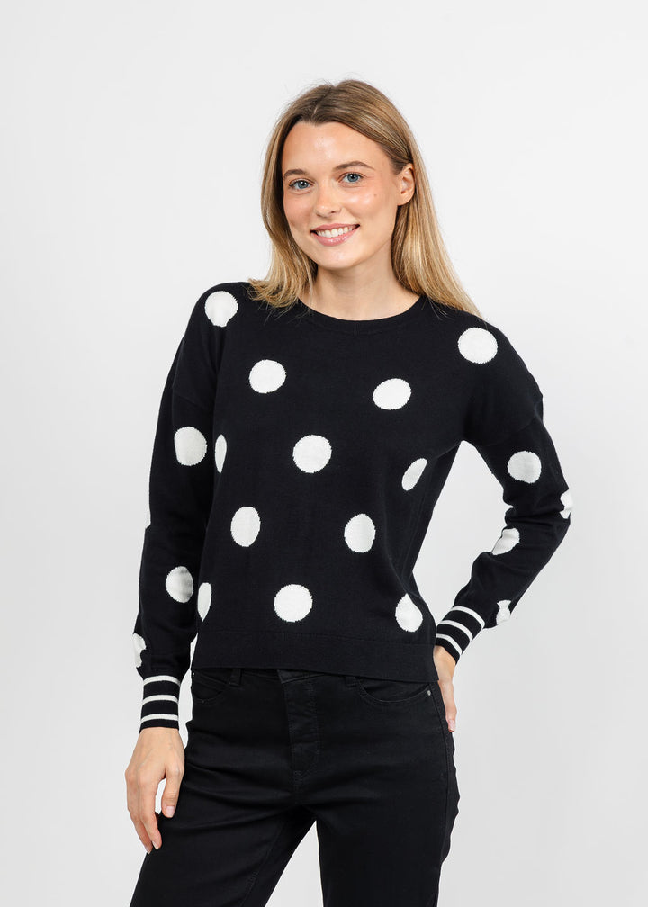 J Society Polka Dot Crew Sweater in Black/Milk available at Barbara Katz