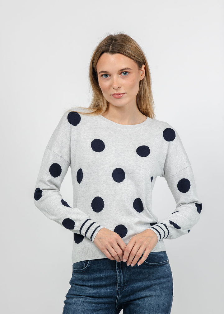 J Society Polka Dot Crew Sweater in Silver/Navy available at Barbara Katz