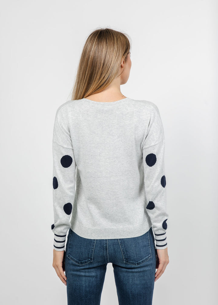 J Society Polka Dot Crew Sweater in Silver/Navy available at Barbara Katz