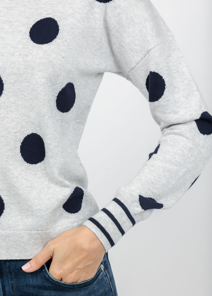 J Society Polka Dot Crew Sweater in Silver/Navy available at Barbara Katz