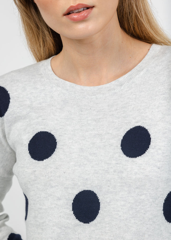J Society Polka Dot Crew Sweater in Silver/Navy available at Barbara Katz