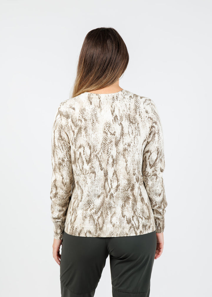 J Society Python Print Crew Sweater in Beige available at Barbara Katz