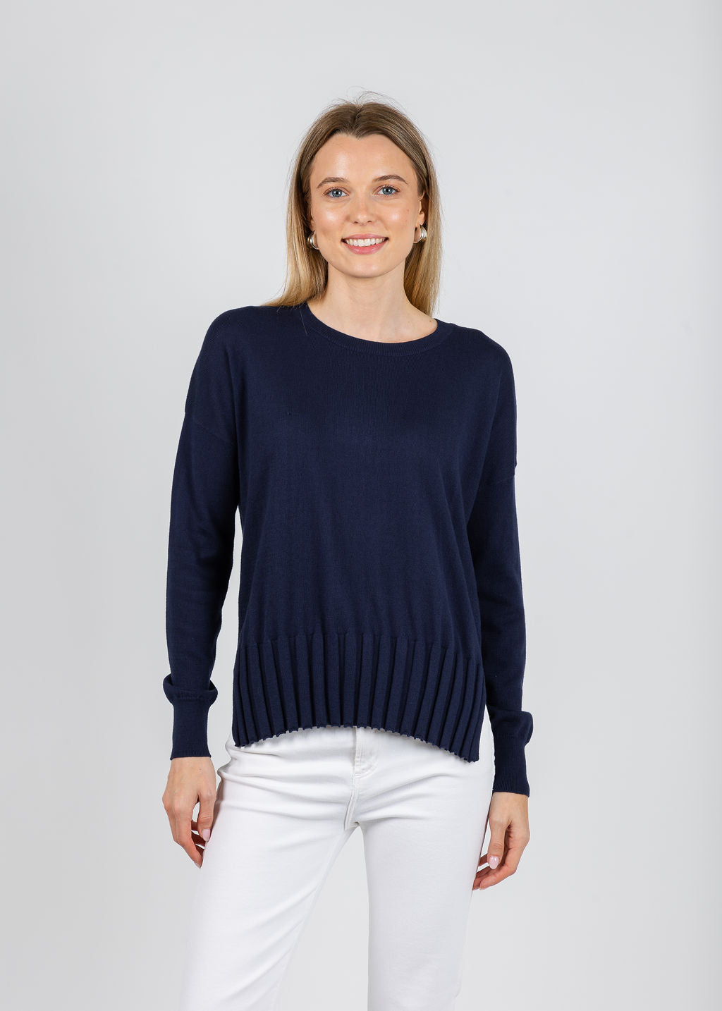 J Society Rib Bottom Crew Sweater in Navy available at Barbara Katz