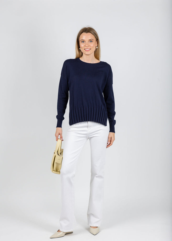 J Society Rib Bottom Crew Sweater in Navy available at Barbara Katz