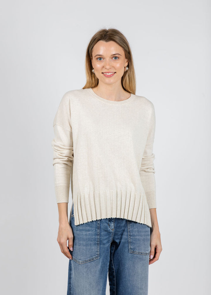 J Society Rib Bottom Crew Sweater in Oatmeal available at Barbara Katz