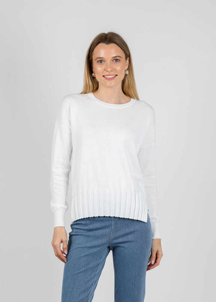 J Society Rib Bottom Crew Sweater in White available at Barbara Katz
