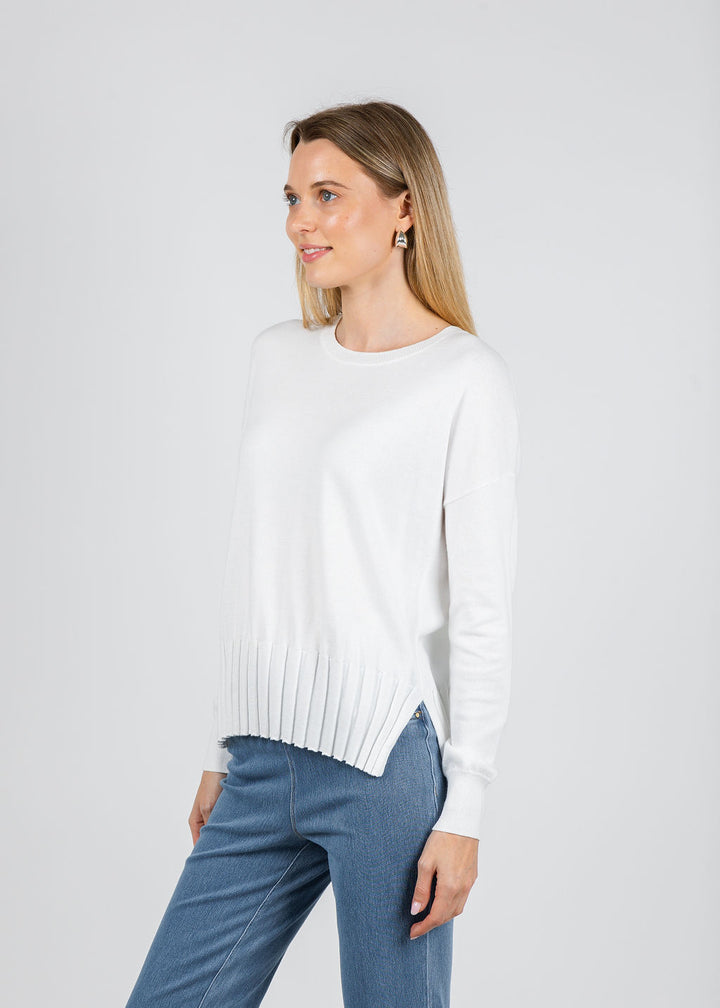 J Society Rib Bottom Crew Sweater in White available at Barbara Katz