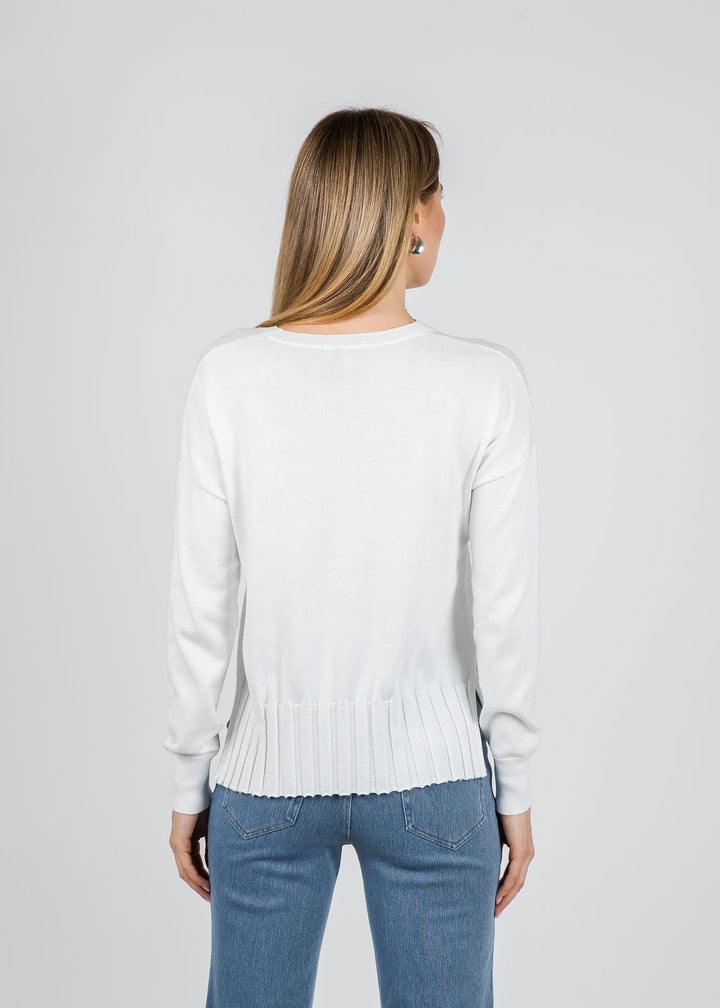 J Society Rib Bottom Crew Sweater in White available at Barbara Katz