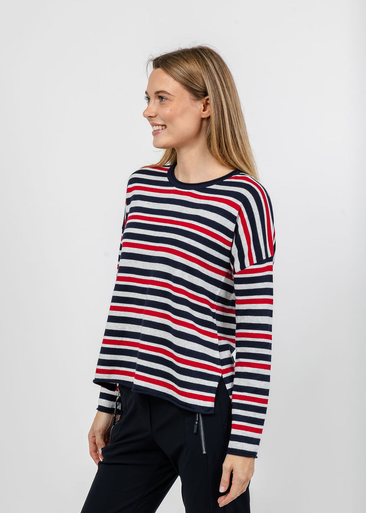 J Society Roll Neck Stripe Crew Sweater in Navy Combo available at Barbara Katz