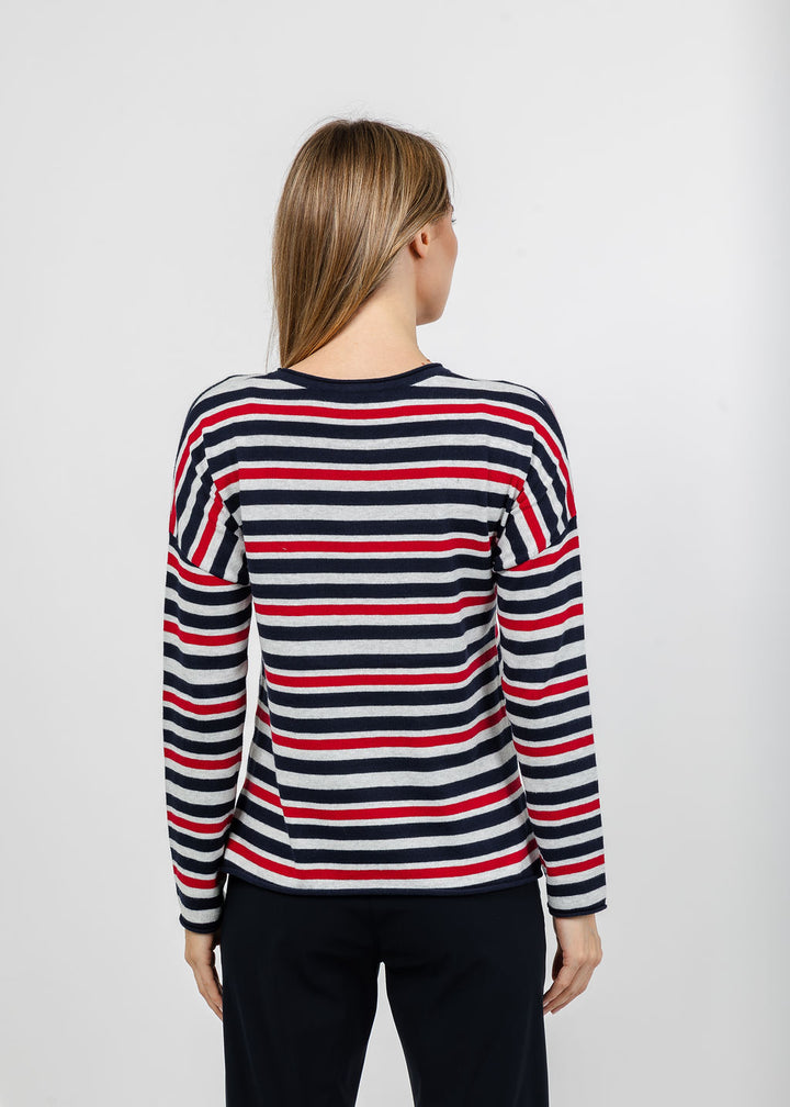J Society Roll Neck Stripe Crew Sweater in Navy Combo available at Barbara Katz