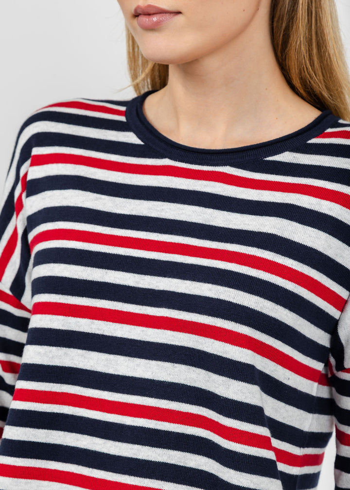 J Society Roll Neck Stripe Crew Sweater in Navy Combo available at Barbara Katz