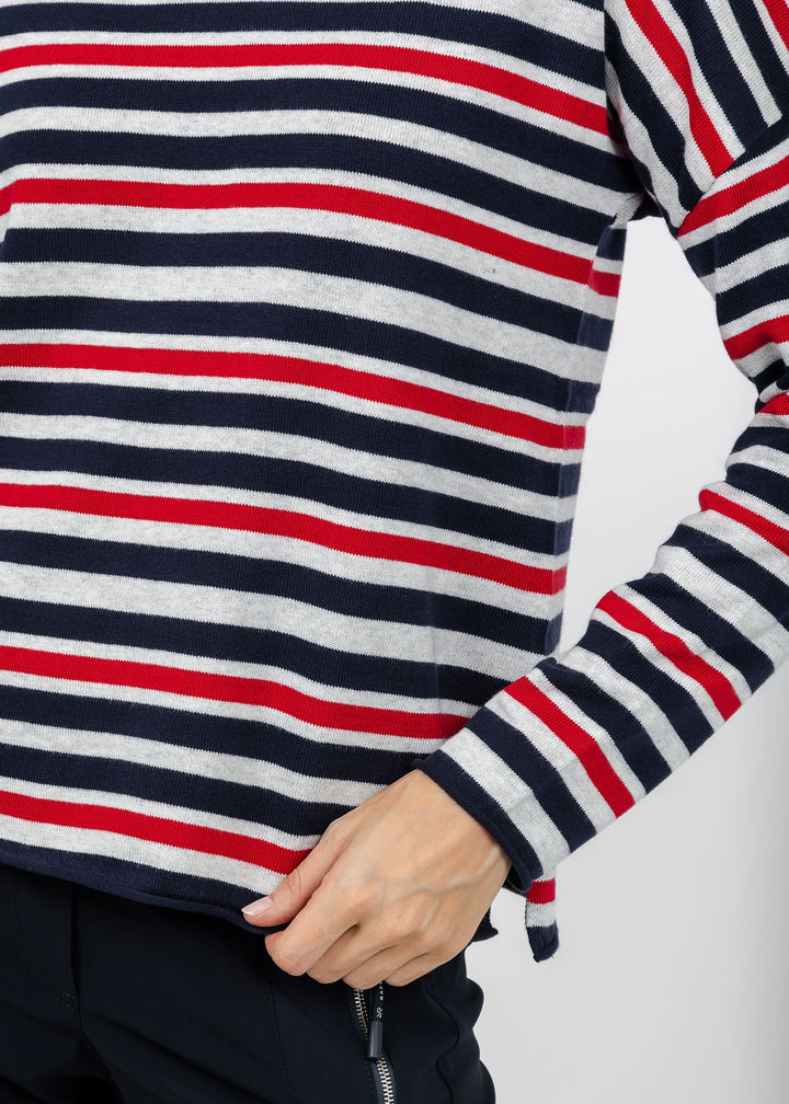 J Society Roll Neck Stripe Crew Sweater in Navy Combo available at Barbara Katz
