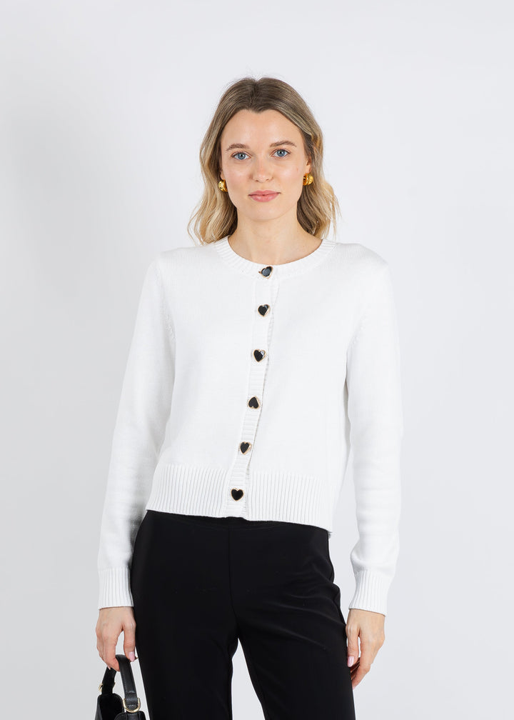 J Society Ronna Heart Button Cardigan in White available at Barbara Katz