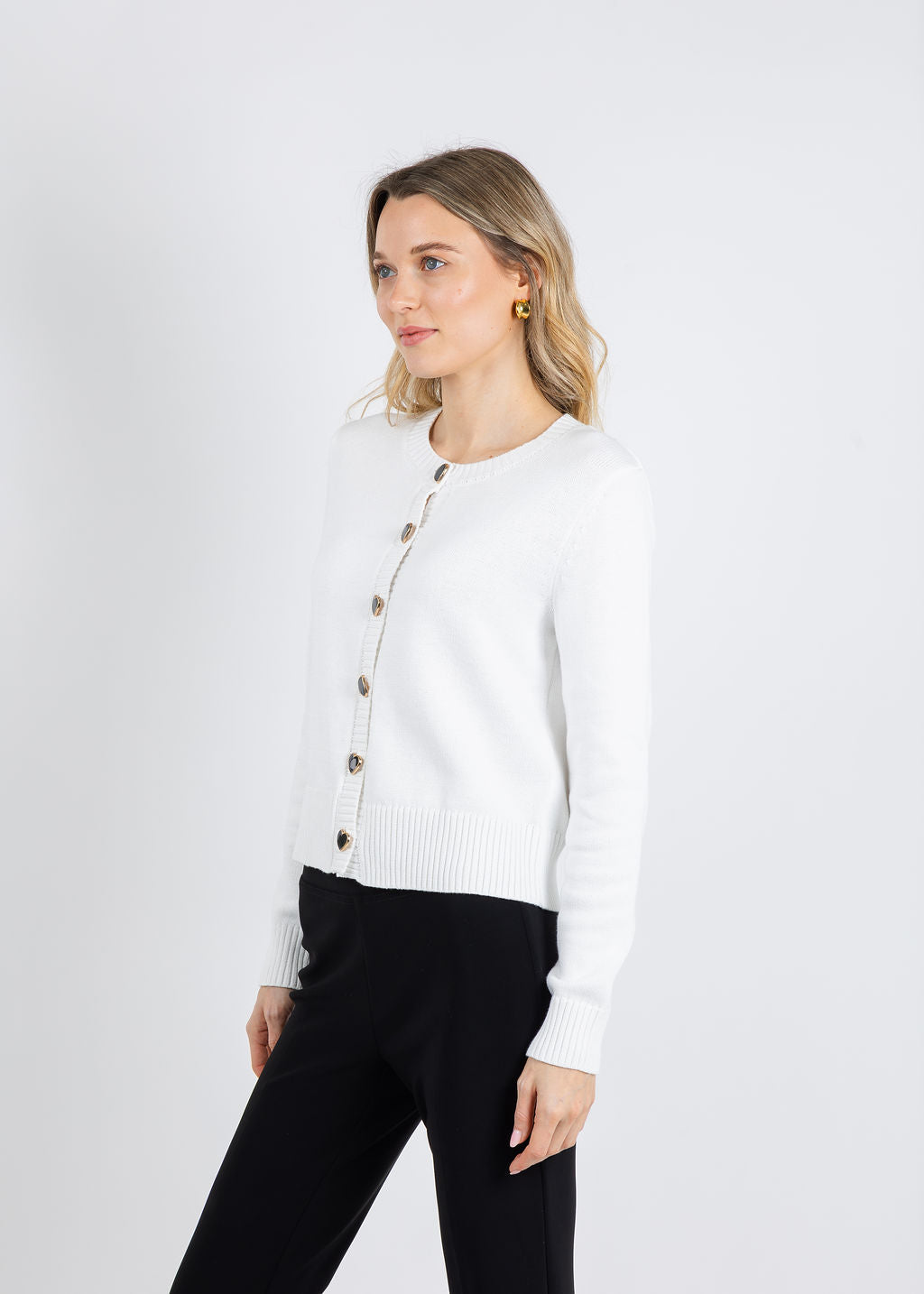 J Society Ronna Heart Button Cardigan in White available at Barbara Katz