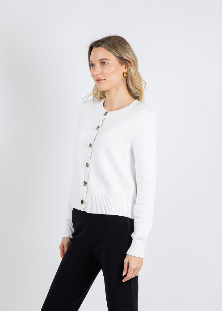 J Society Ronna Heart Button Cardigan in White available at Barbara Katz