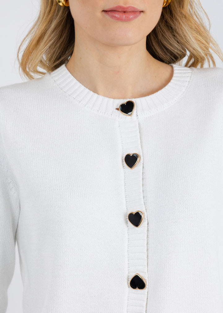 J Society Ronna Heart Button Cardigan in White available at Barbara Katz